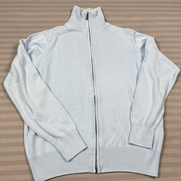 Zara Sweater Mens Medium Blue Full Zip Mock Neck Knit Cotton Lightweight Casual - Picture 1 of 7